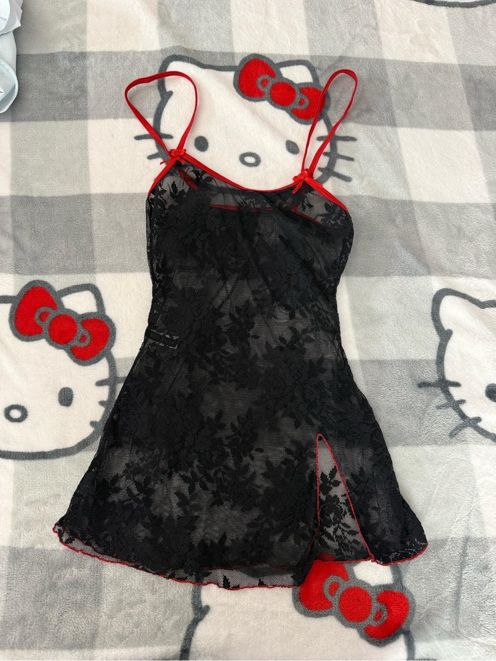 Leg Avenue Black Lace Chemise with Red Trim